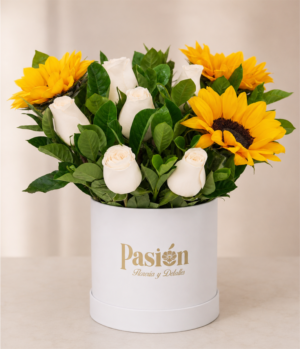 boxde girasoles y roisas BOX BOOM WHITE